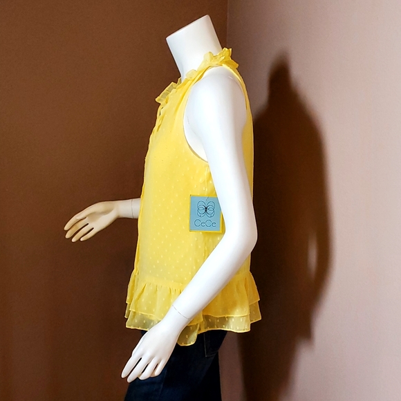 NWT CECE yellow clip dot chiffon top size XS - Picture 3 of 6